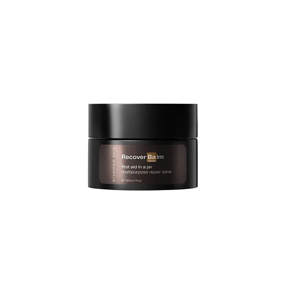 Cosmetic balm jar labeled 'Recover Balm' 