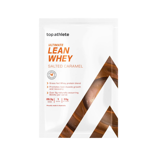Package of top athlete Ultimate Lean Whey Salted Caramel flavor sample pack