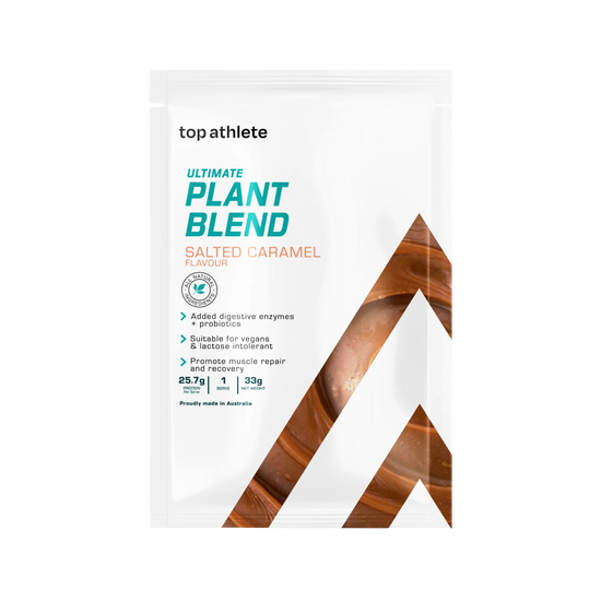 Top Athlete plant-based protein package with salted caramel flavor sample