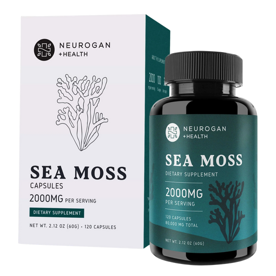 Neurogan Health Sea Moss dietary supplement bottle and packaging on a transparent background