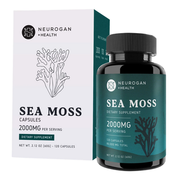 Neurogan Health Sea Moss dietary supplement bottle and packaging on a transparent background