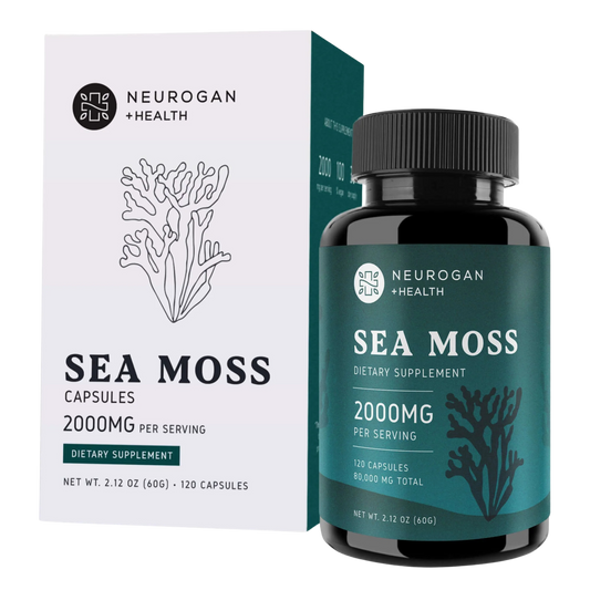 Neurogan Health Sea Moss dietary supplement bottle and packaging on a transparent background