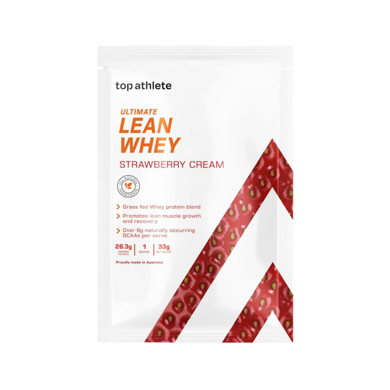 Package of top athlete Ultimate Lean Whey Strawberry Cream sample pack
