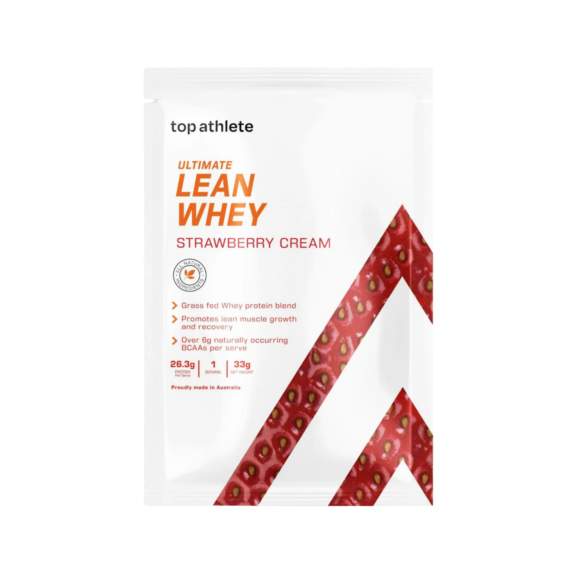 Package of top athlete Ultimate Lean Whey Strawberry Cream sample pack