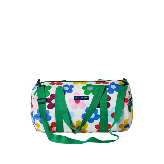 Large flower bag with blue handles