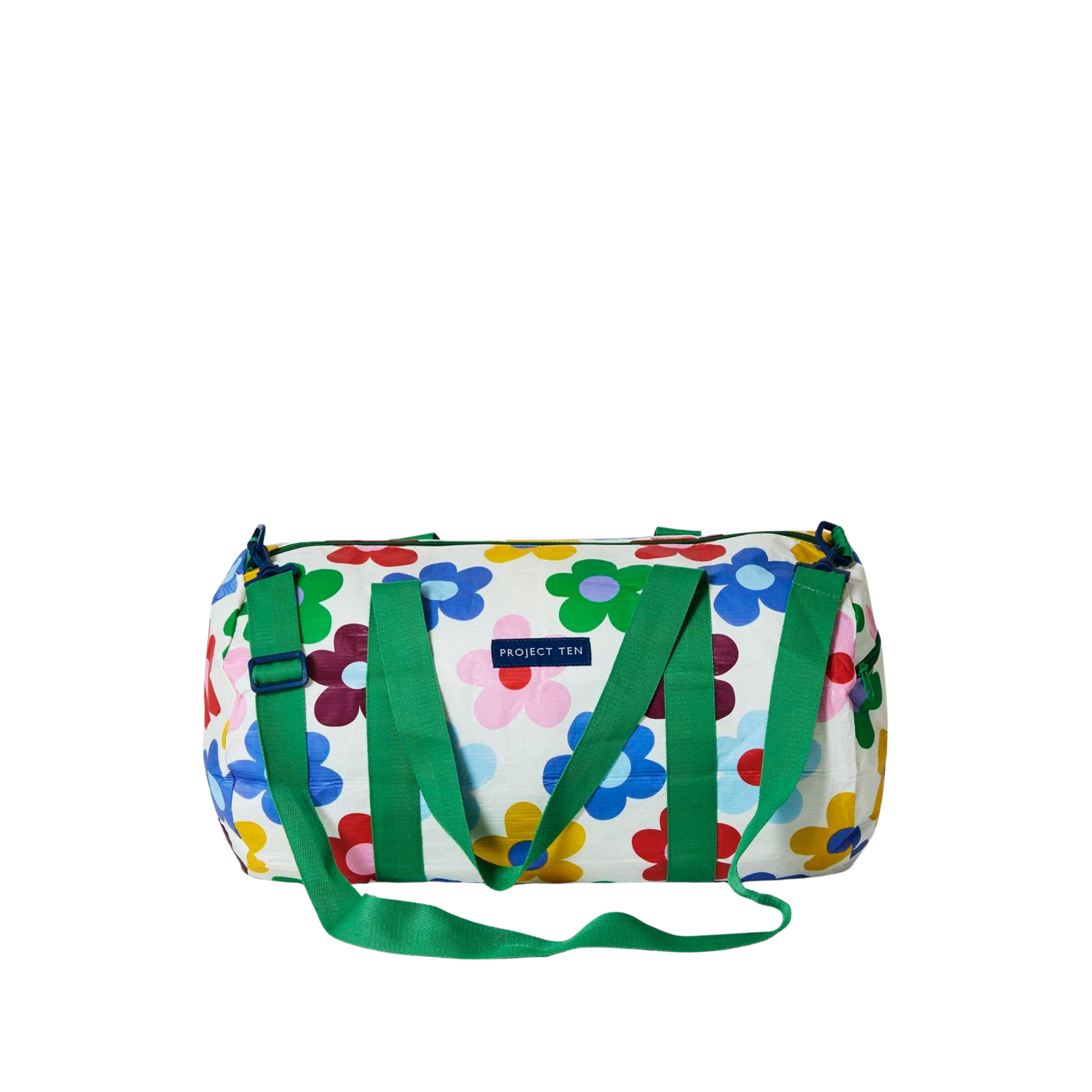 Large flower bag with blue handles
