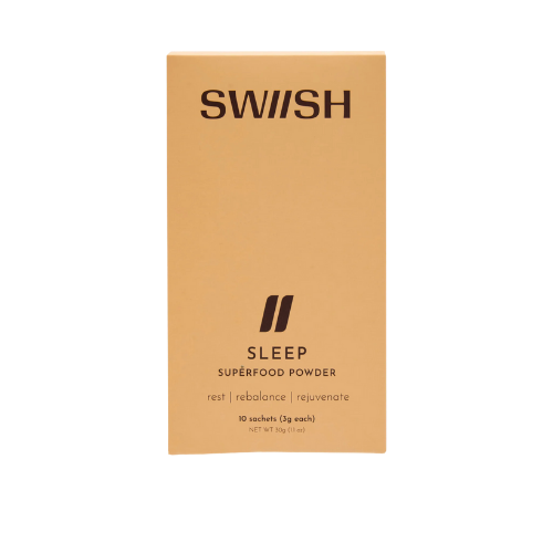 Swiish Sleep Superfood Powder packaging on a white background