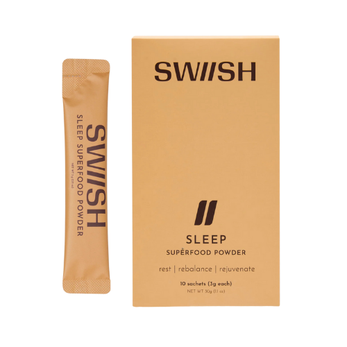 SWIISH Sleep Superfood Powder packaging on a white background