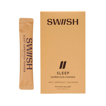 SWIISH Sleep Superfood Powder packaging on a white background