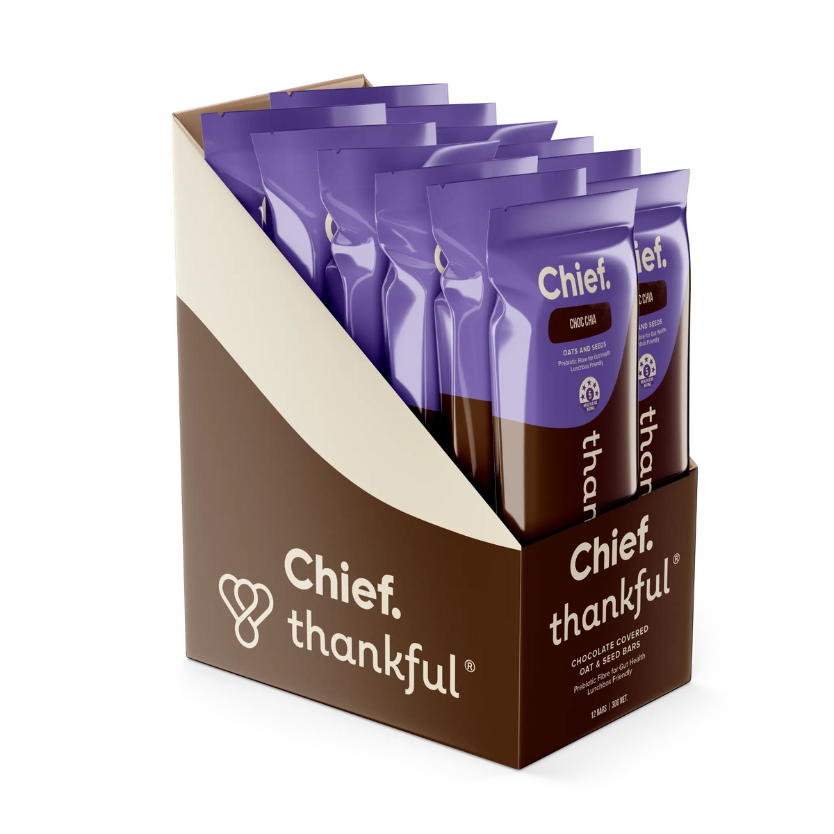 Packaging of Chief Thankful chocolate-covered dried fruit bars