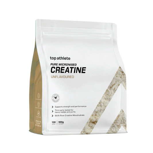 A stand-up pouch of top athlete Pure Micronised Creatine Unflavoured, 100g.