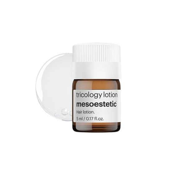 Mesoestetic tricology lotion bottle on a white background