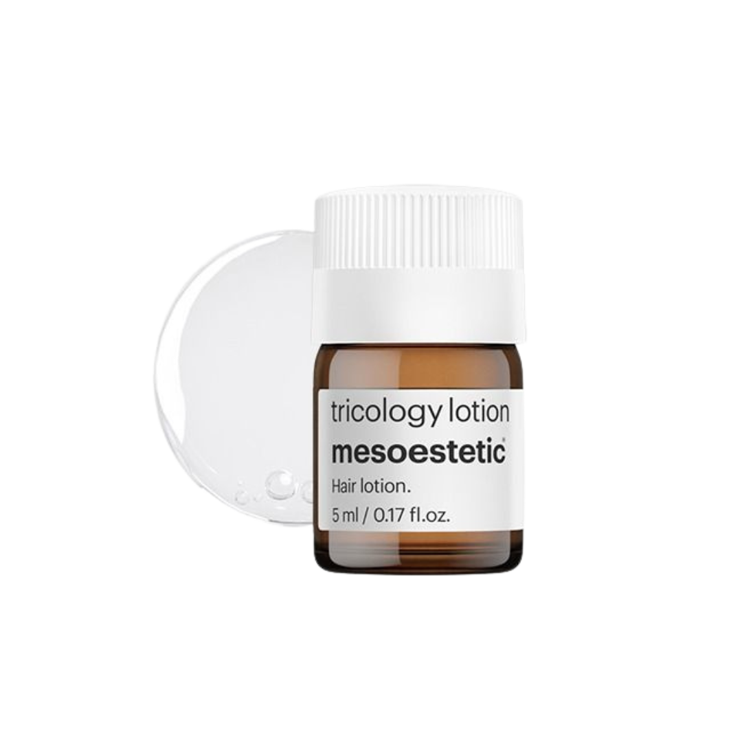 Mesoestetic tricology lotion bottle on a white background