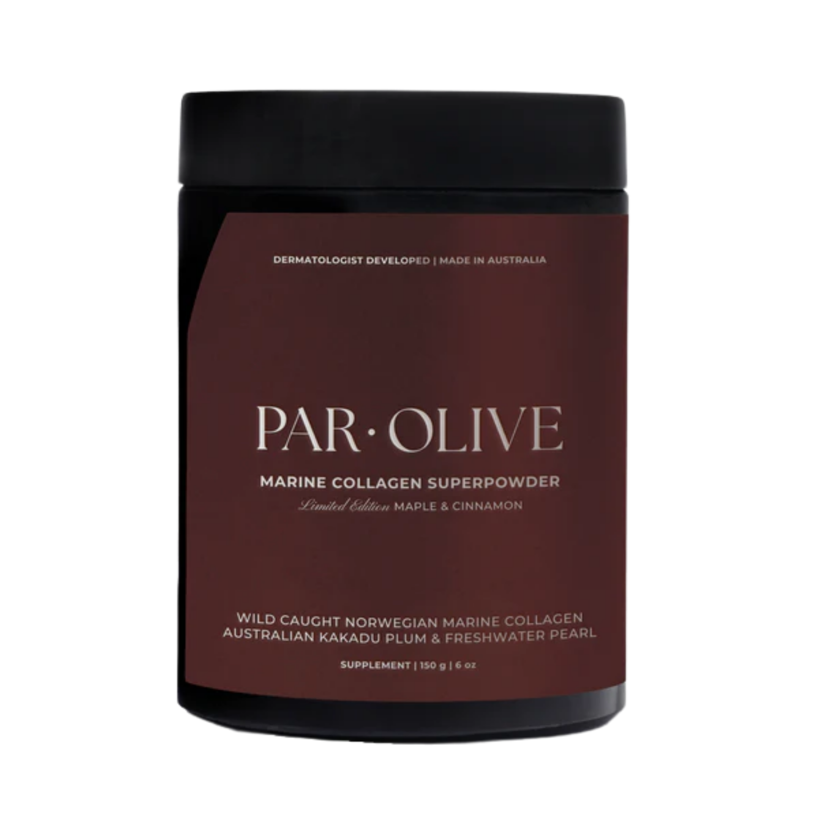 Jar of PAR OLIVE Marine Collagen Superpowder maple & cinnamon