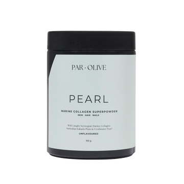 Jar of Par-Olive Pearl Marine Collagen Superpowder on a white background