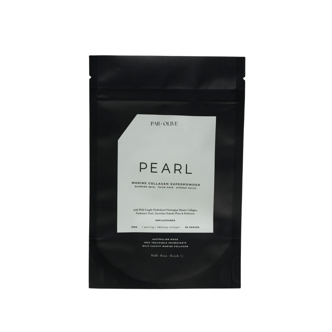 Black packaging of PAR OLIVE Pearl with a white label on a white background