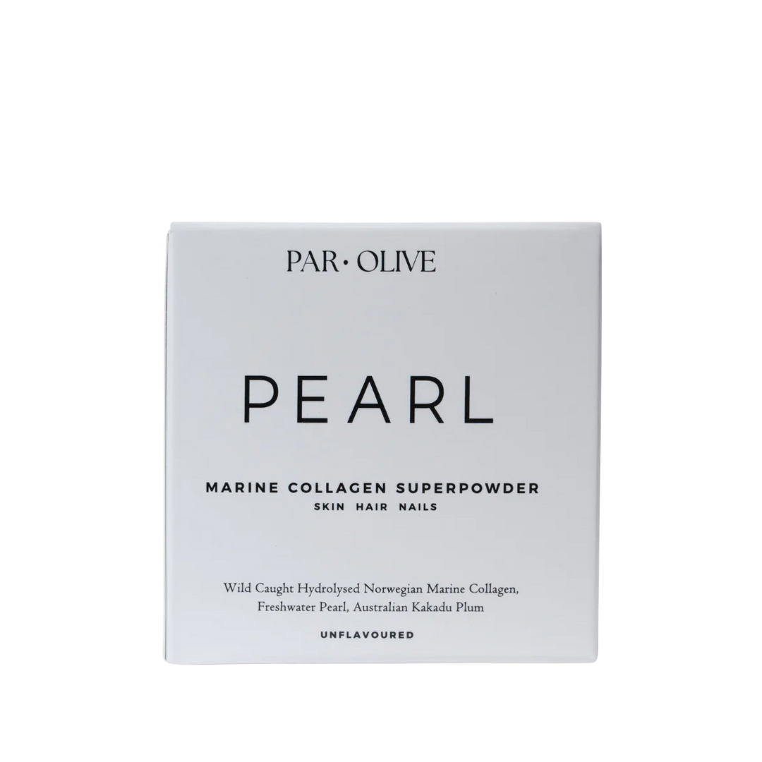 Par Olive Pearl marine collagen superpowder packaging on a white background