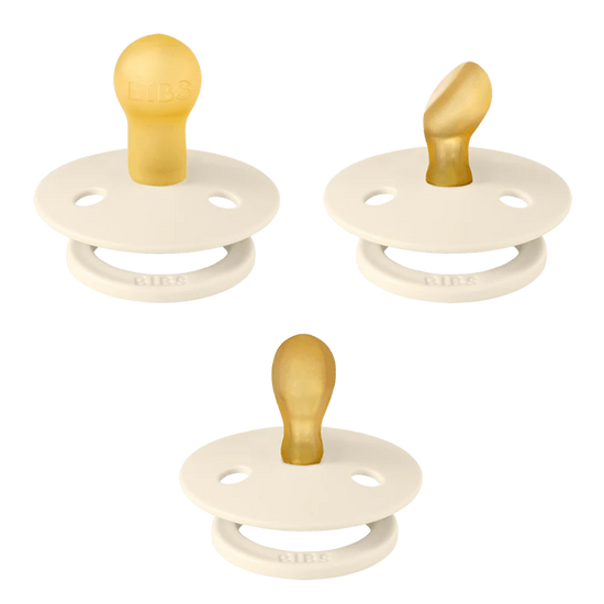 bibs three ivory one of each pack baby pacifiers round , anatomical and symmetrical