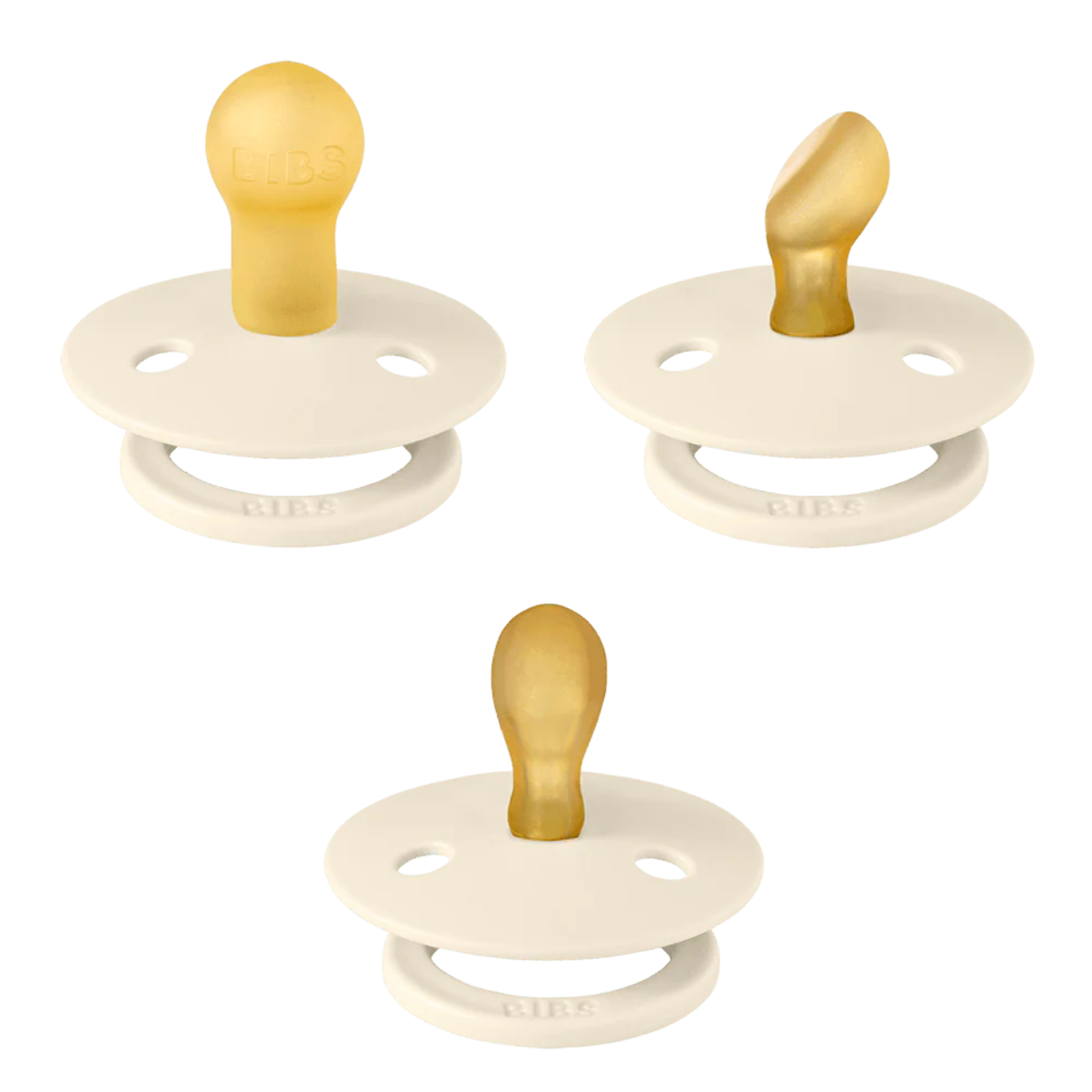bibs three ivory one of each pack baby pacifiers round , anatomical and symmetrical