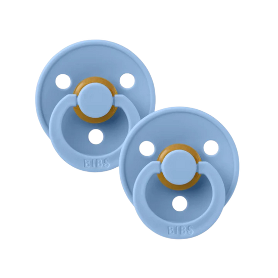 Two baby bibs dummies sky blue.