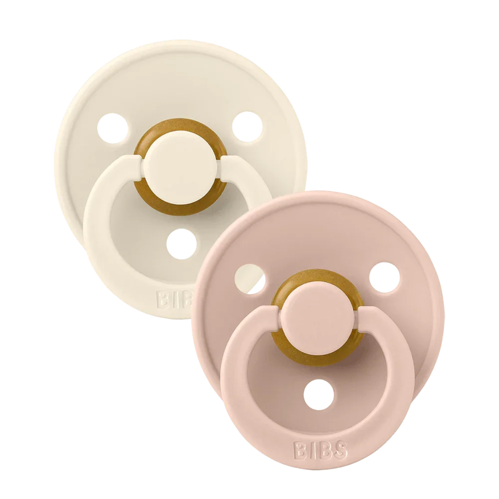 Two baby bibs dummies ivory and blush.