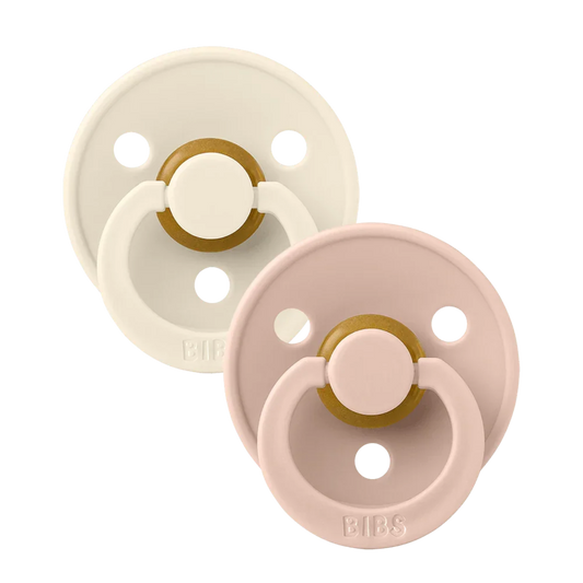 Two baby bibs dummies ivory and blush.