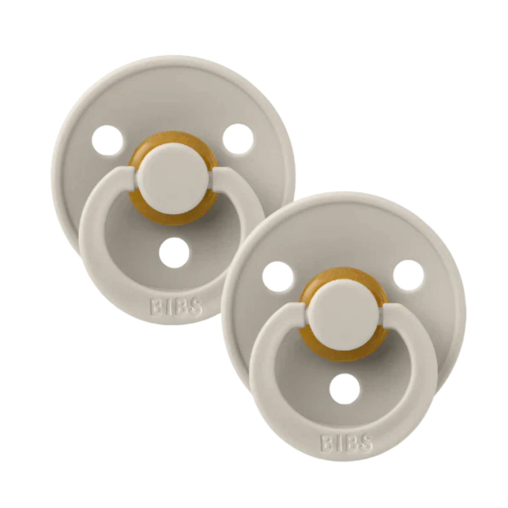 Two baby bibs dummies sand.