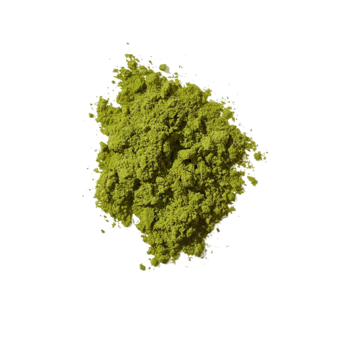 Green powder on a white background