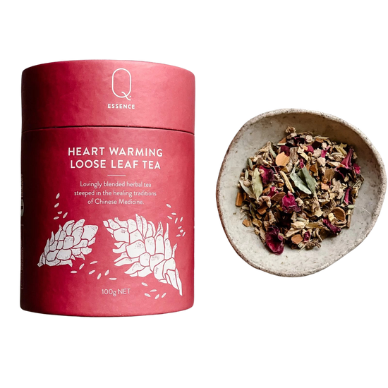 Heart Warming loose leaf tea canister 100g . Little bowl of loose tea.