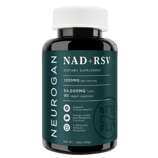 Supplement bottle labeled 'NAD+ RSV' by NEUROGAN on a white background