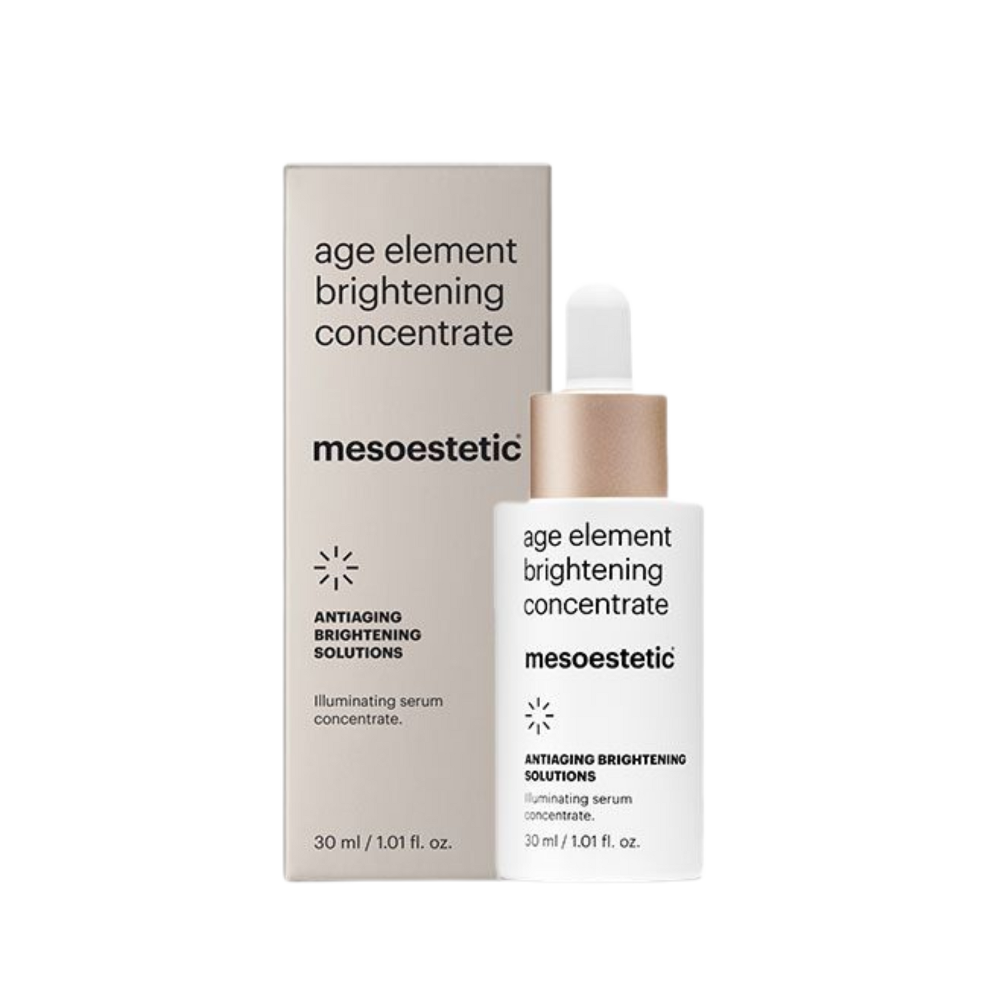 Mesoestetic age element brightening concentrate serum and packaging