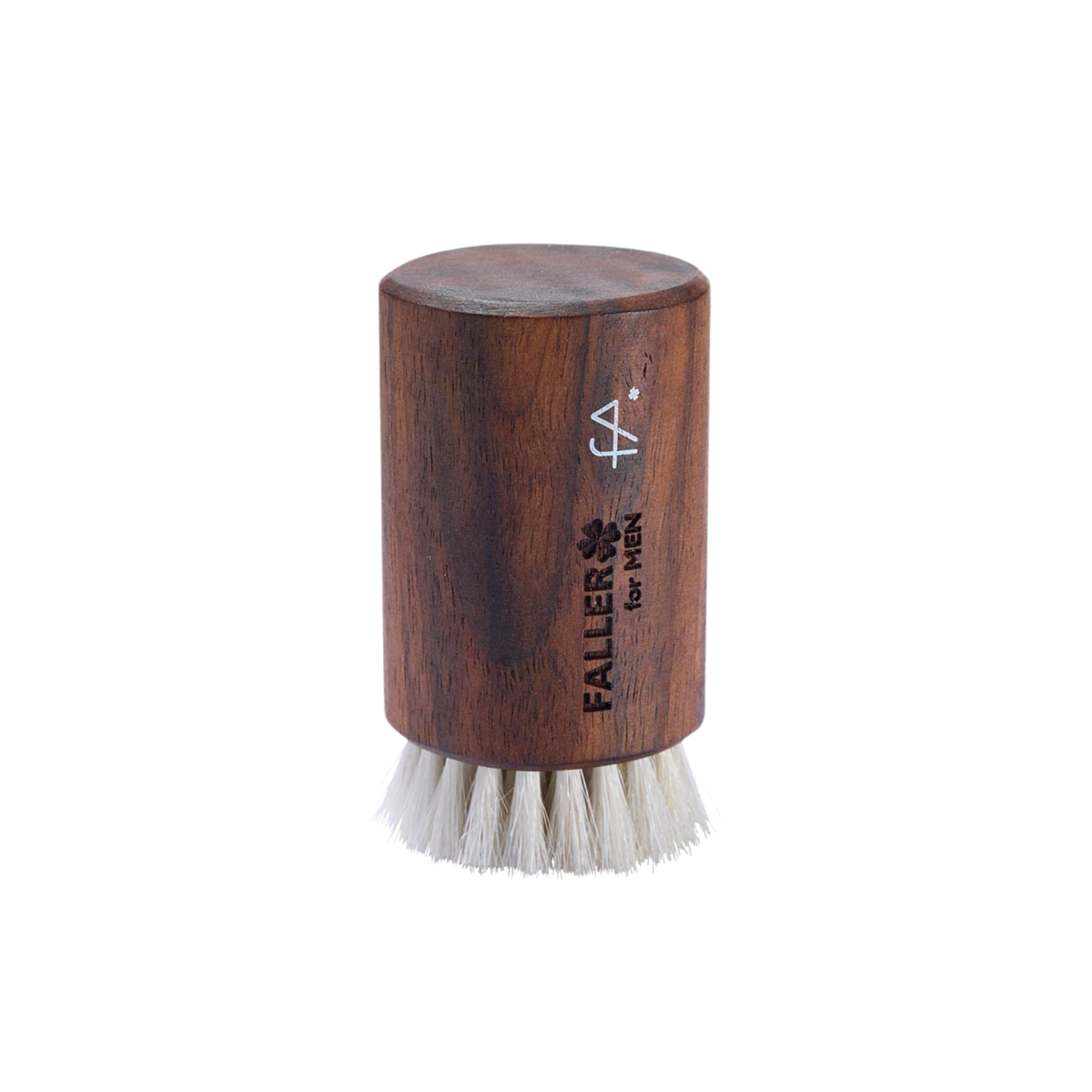 Wooden brush with white bristles  branded 'Faller for Men'.