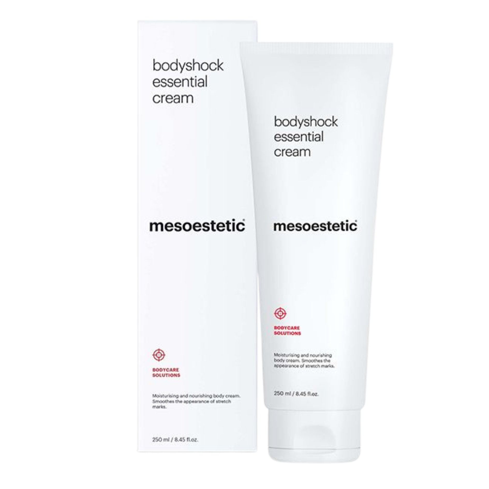 Two bottles of mesoestetic bodyshock essential cream 