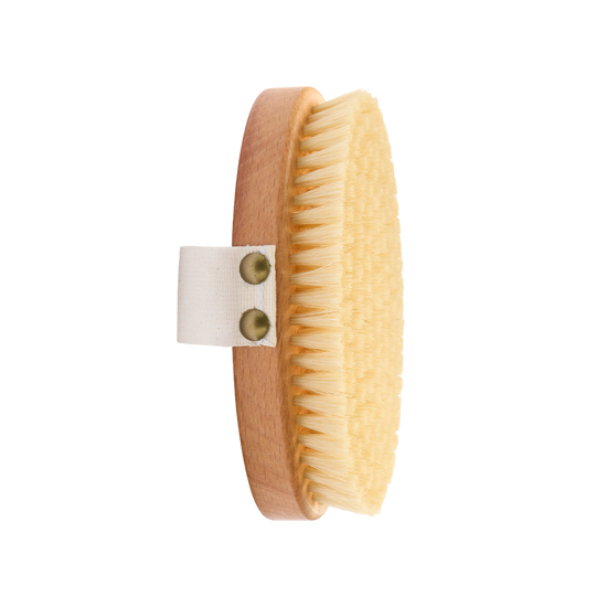 Wooden brush with natural bristles. Body brush for skin firming with boar bristles