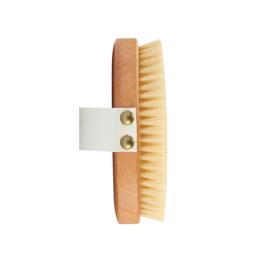 Wooden brush with natural bristles. Body brush for skin firming with boar bristles.