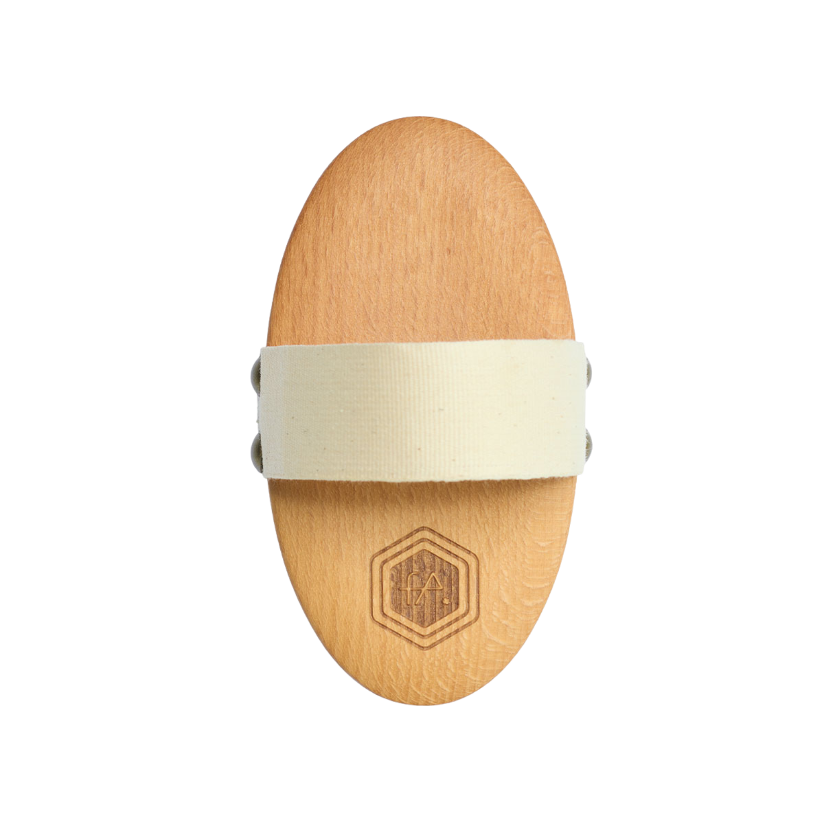 Wooden sandal with a white strap. Body brush for skin firming with boar bristles