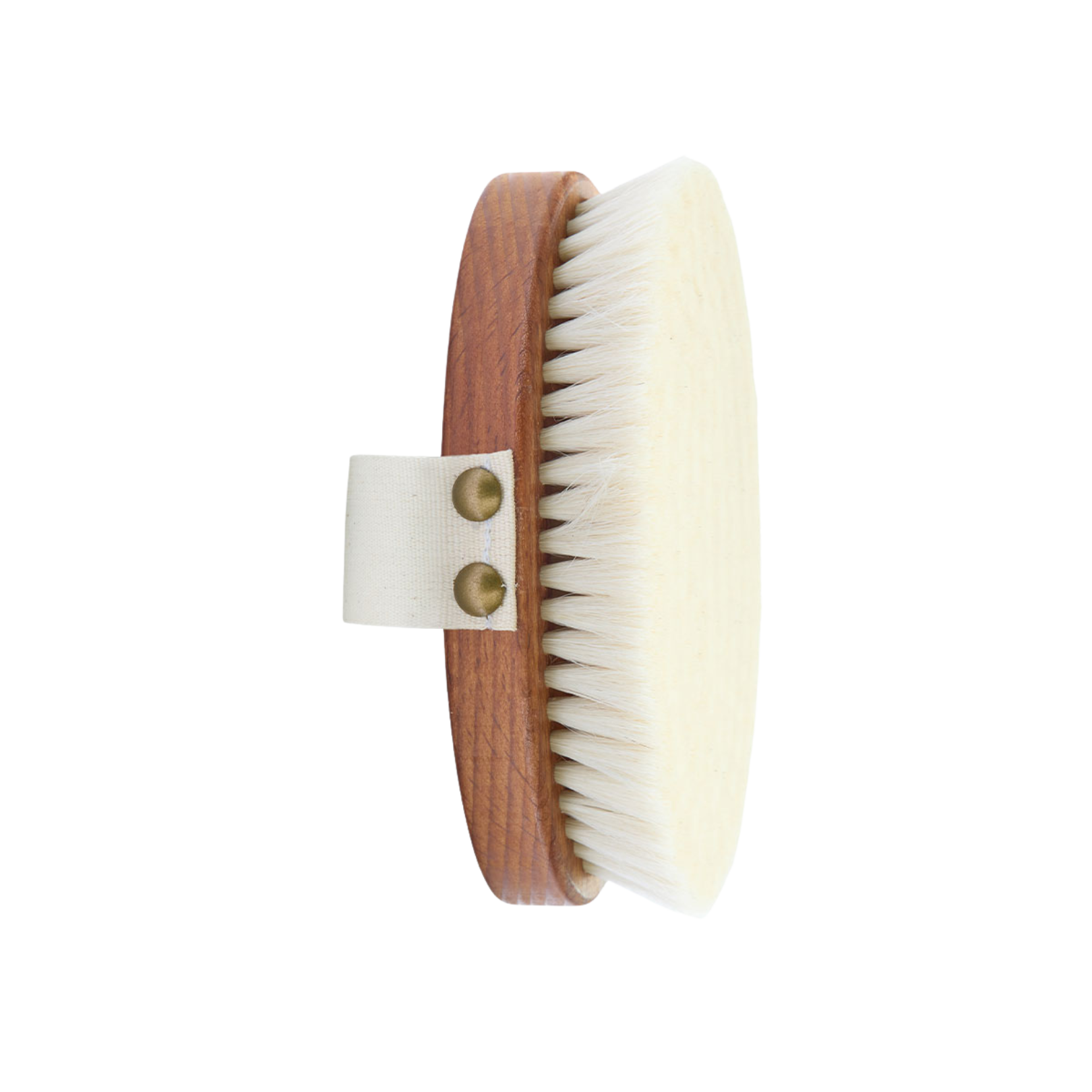 Wooden brush with white bristles. Body brush for gentle massage with goat hair.