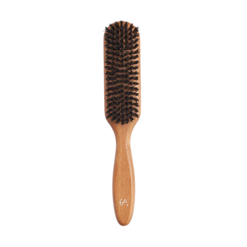 Long wooden brush with boar hair bristles. Long, grooming hairbrush with boar bristles. Fine hair.