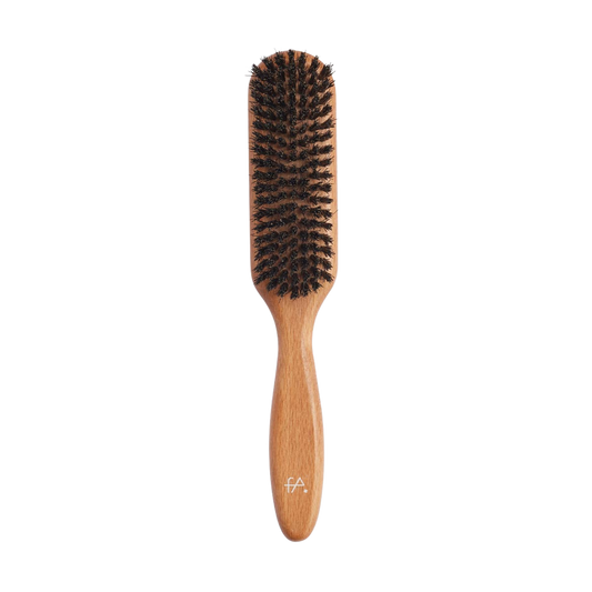 Long wooden brush with boar hair bristles. Long, grooming hairbrush with boar bristles. Fine hair.