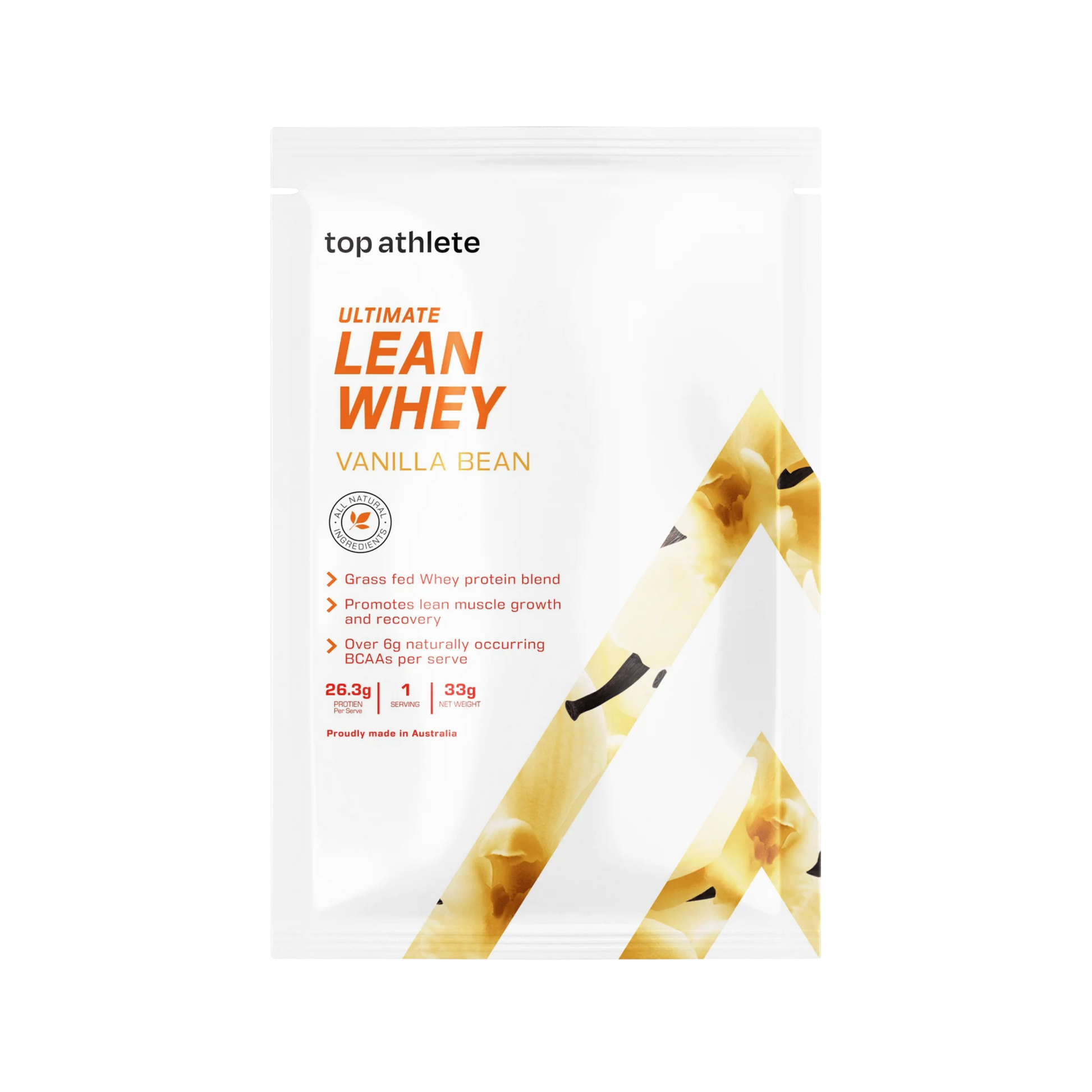 Top Athlete Ultimate Lean Whey protein package with vanilla bean flavor sample pack