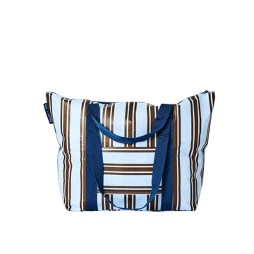 Zip Medium Tote Oxford Stripe Striped tote bag with blue handles