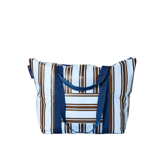 Zip Medium Tote Oxford Stripe Striped tote bag with blue handles