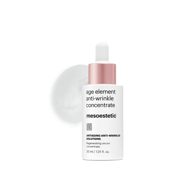 Mesoestetic age element anti-wrinkle concentrate bottle on a white background