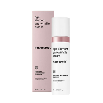 Mesoestetic age element anti-wrinkle cream bottle and packaging on a white background