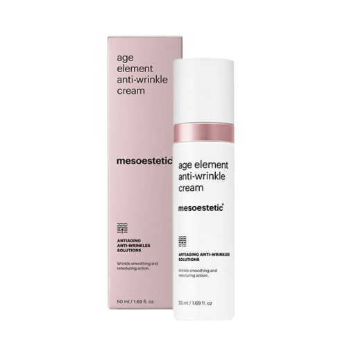 Mesoestetic age element anti-wrinkle cream bottle and packaging on a white background