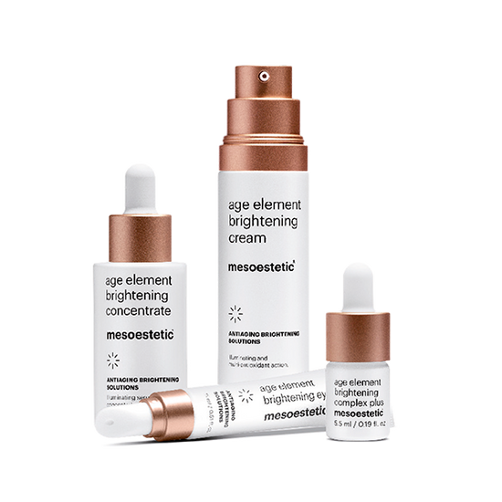 Mesoestetic skincare products including cream, concentrate, and eye cream