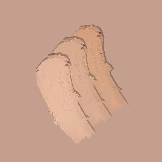 Three swatches of beige avo zinc on a beige background