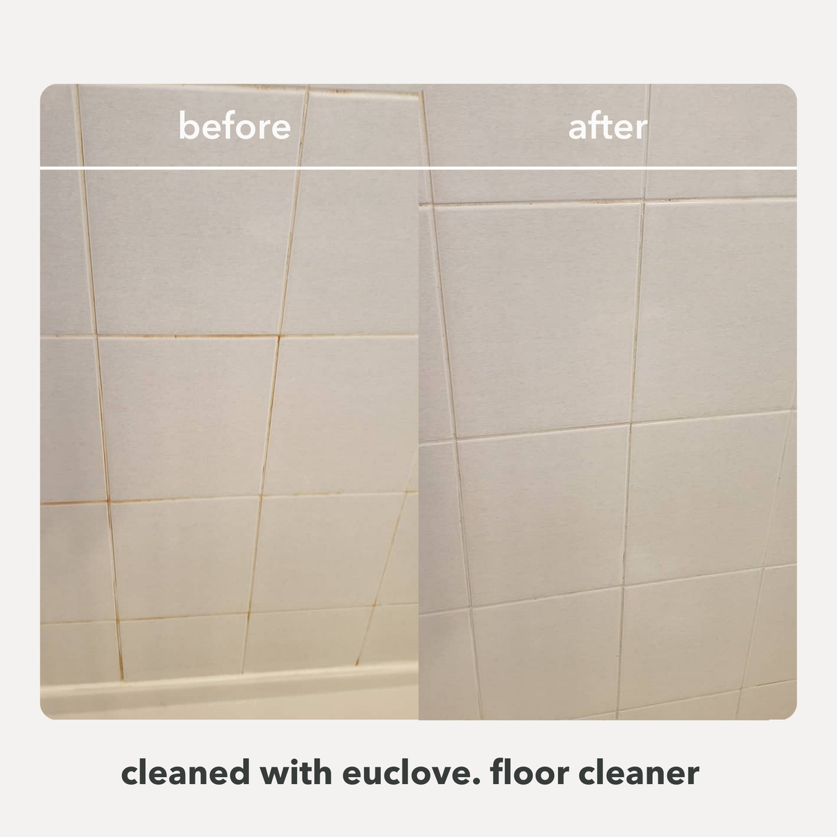 Tile floor before and after cleaning with Euclove floor cleaner