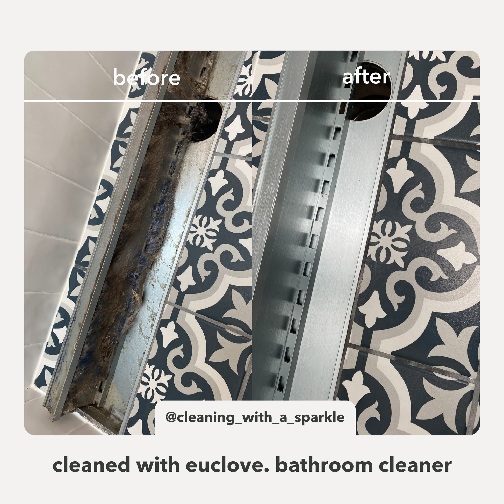 Before and after comparison of a bathroom vent with Euclove bathroom cleaner