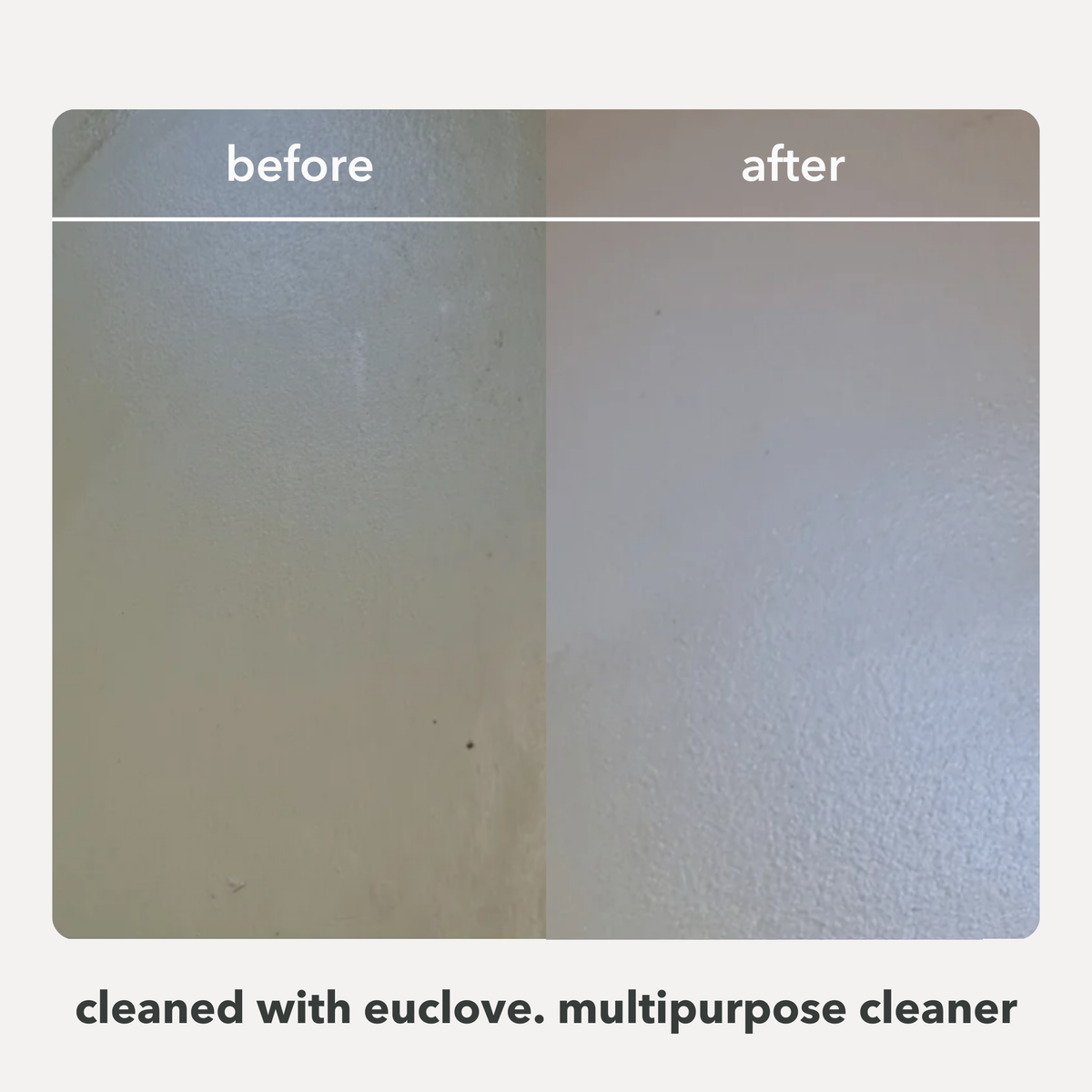 Comparison of a surface before and after cleaning with Euclove multipurpose cleaner.